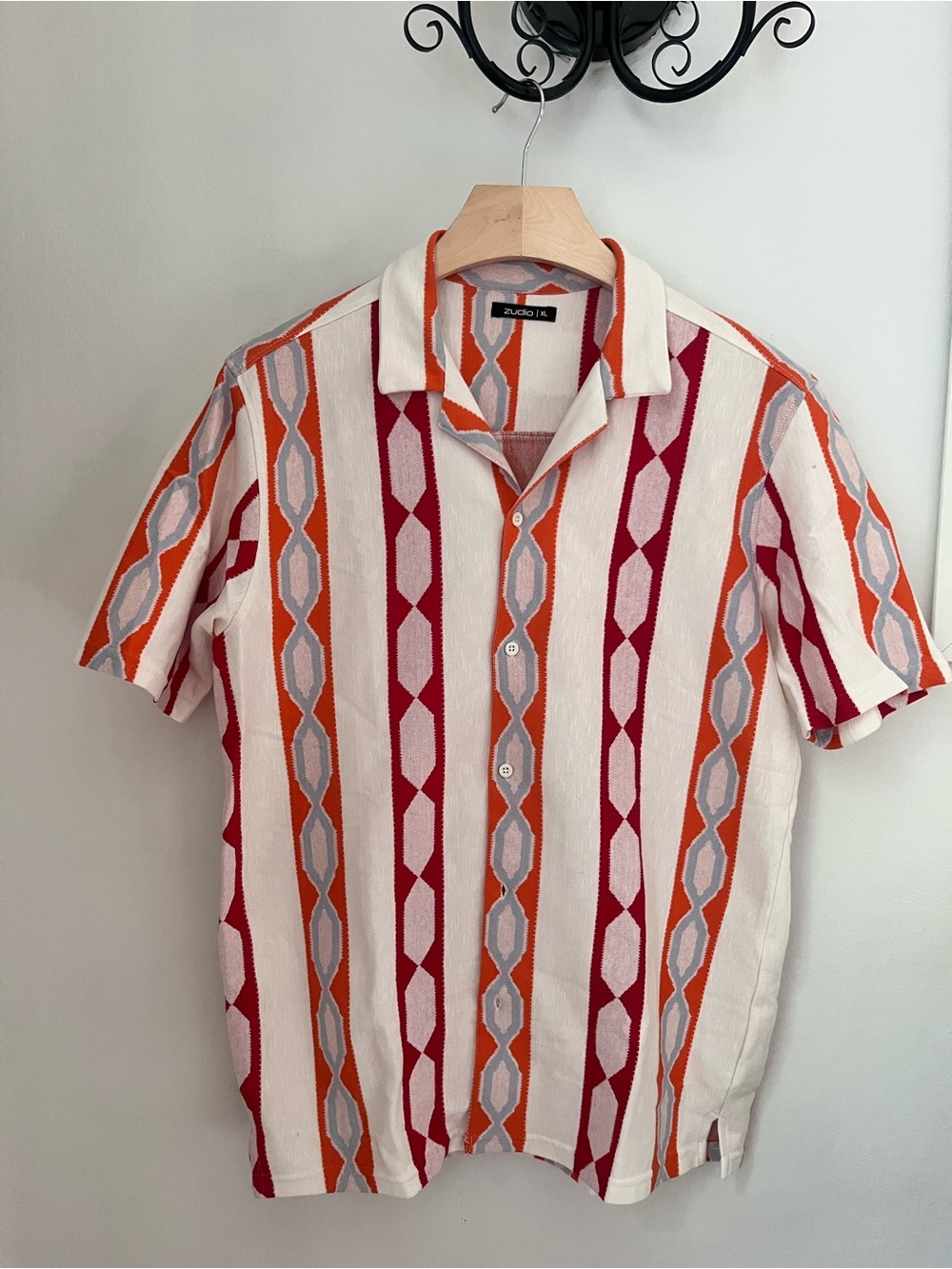 Zudio R Red & Orange Geometric Stripe Short-Sleeve Shirt